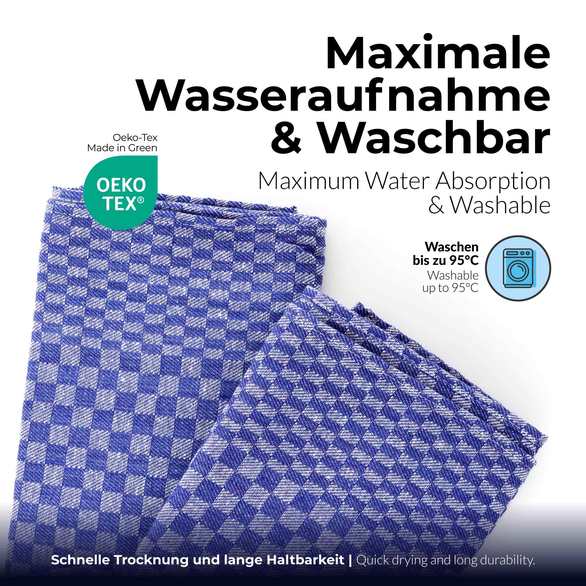 Sterzbachs 2er Set Max Grubentuch Geschirrtücher Baumwolle Kariert 220 GSM 50x100 cm Blau