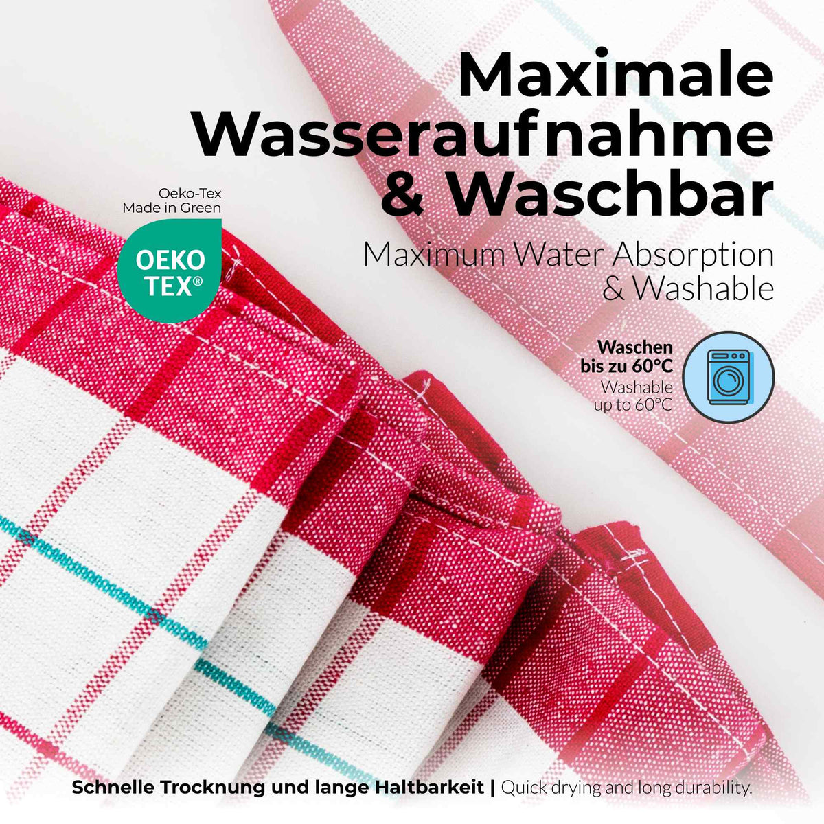 Sterzbachs 10er Set Premium Geschirrtücher Baumwolle Kariert 200 GSM 50x70 cm