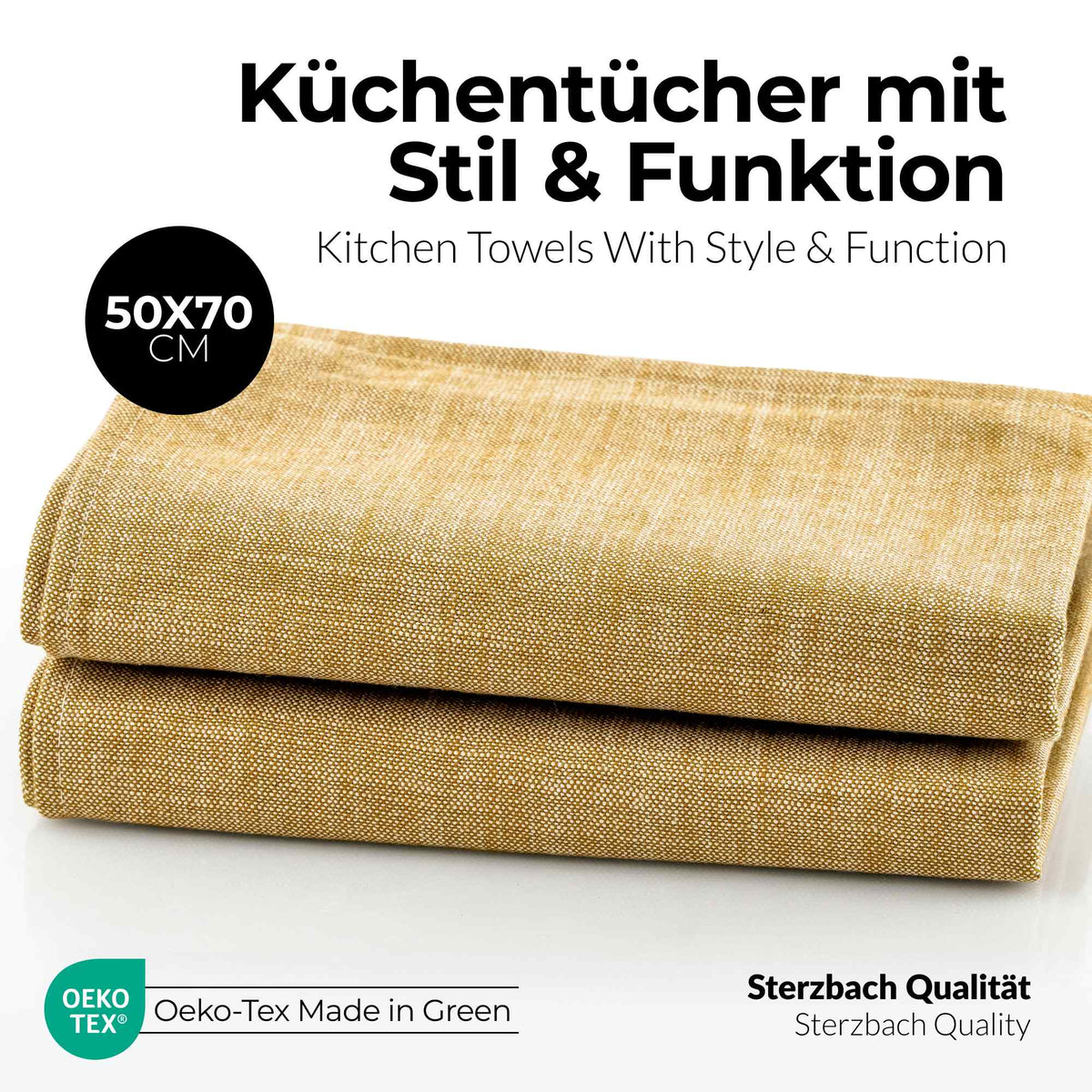 Sterzbachs 2er Set Geschirrtücher Baumwolle Design Uni 220 GSM 50x70 cm Gold Gelb