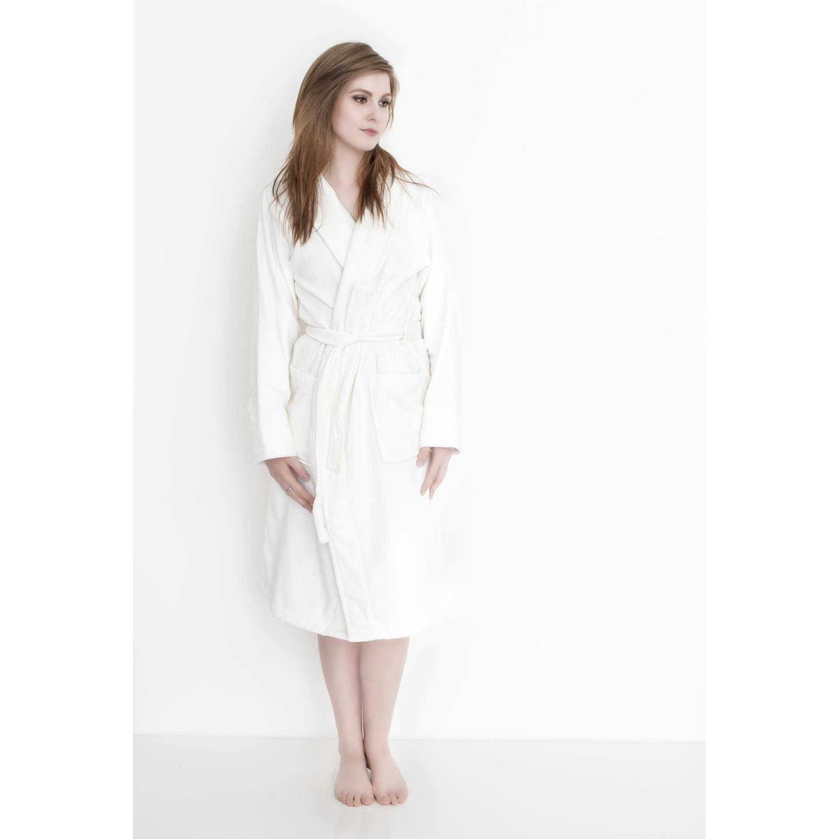 Bademantel Velours Uni Weiß S #farbe_weiss