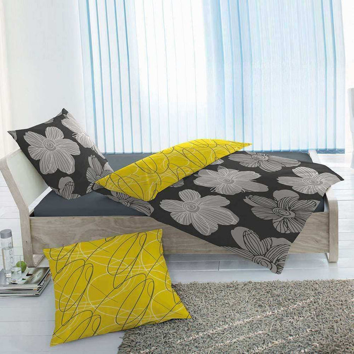 Renforcé Bettwäsche Bettwäsche Braun Gelb Blumen 155x220 + 80x80 cm