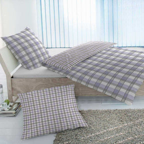Sonderposten Renforcé Bettwäsche Weiß Violet Kariert 155x220 cm + 80x80 cm