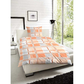 Renforcé Bettwäsche Kariert Orange Grau 155x220 cm + 80x80 cm