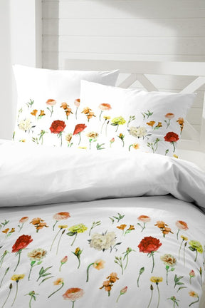 Hahn Renforcé Bettwäsche Blumenmuster Weiß