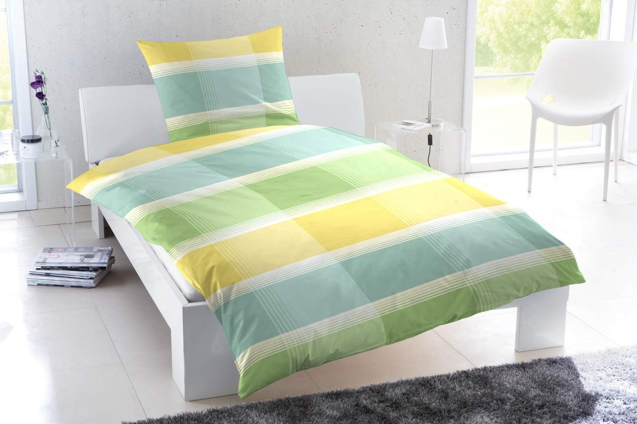 Hahn Renforce Wende Bettwäsche Kariert Beige Grün 155x220 cm + 80x80 cm