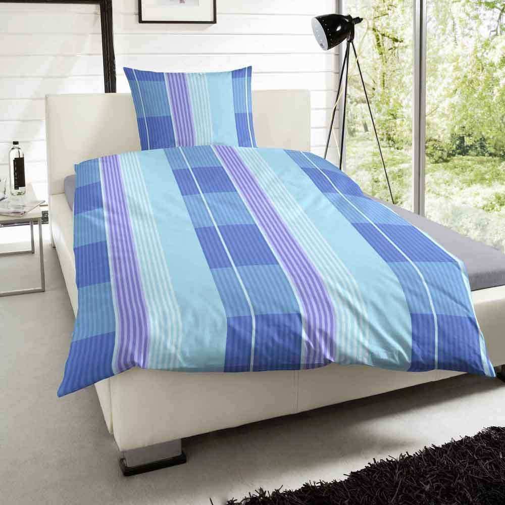 Microfaser Bettwäsche Blau Streifen 135x200 cm + 80x80 cm