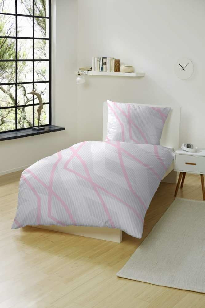 Hahn Biber Bettwäsche Streifen Grau Pink 135x200 cm + 80x80 cm