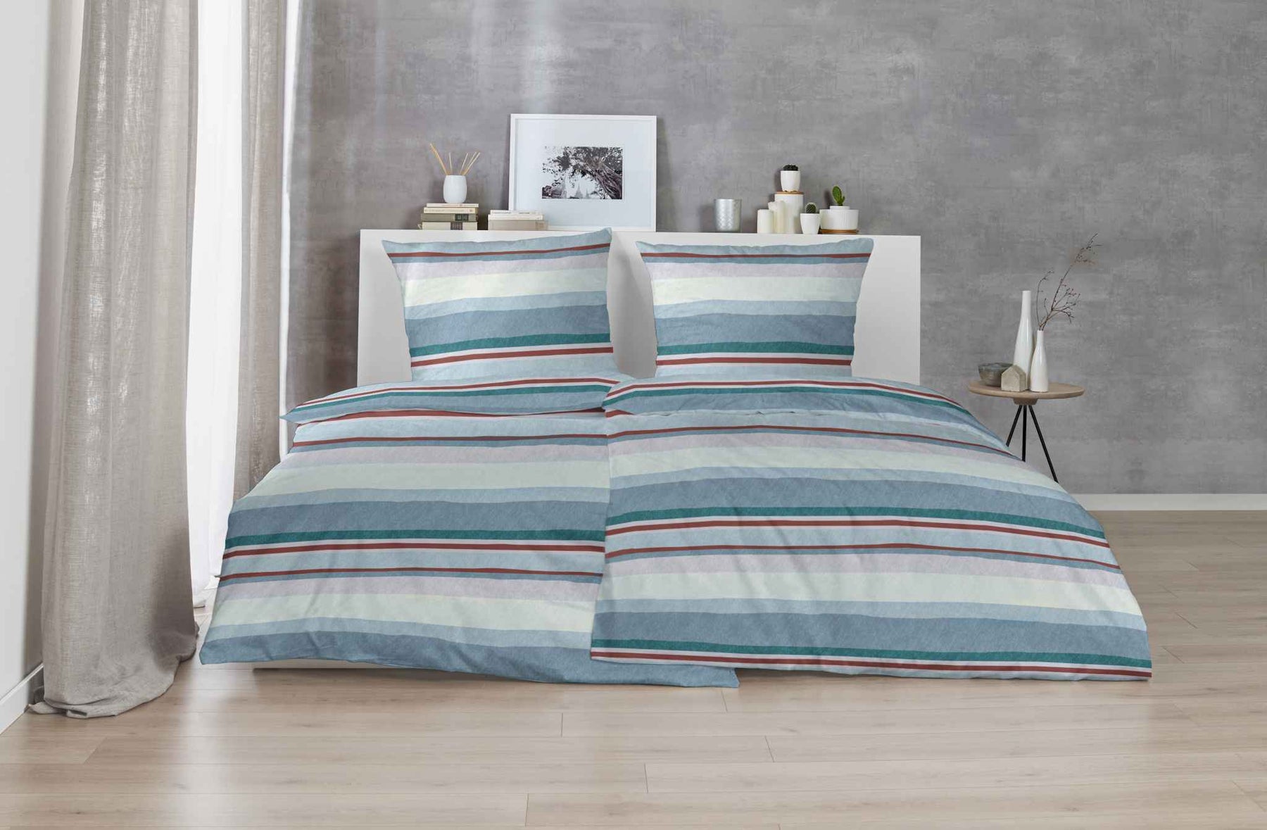 Hahn Feinbiber Bettwäsche Streifen Blau