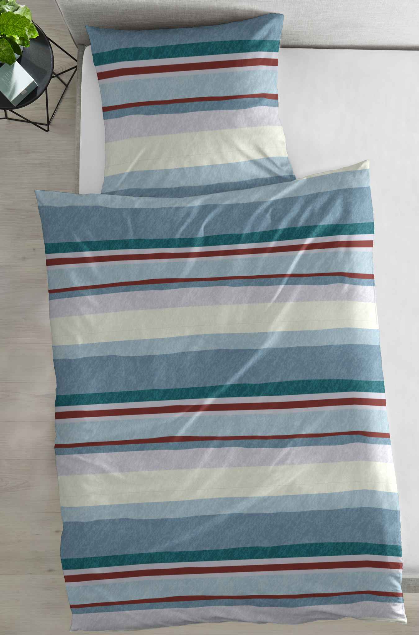 Hahn Feinbiber Bettwäsche Streifen Blau