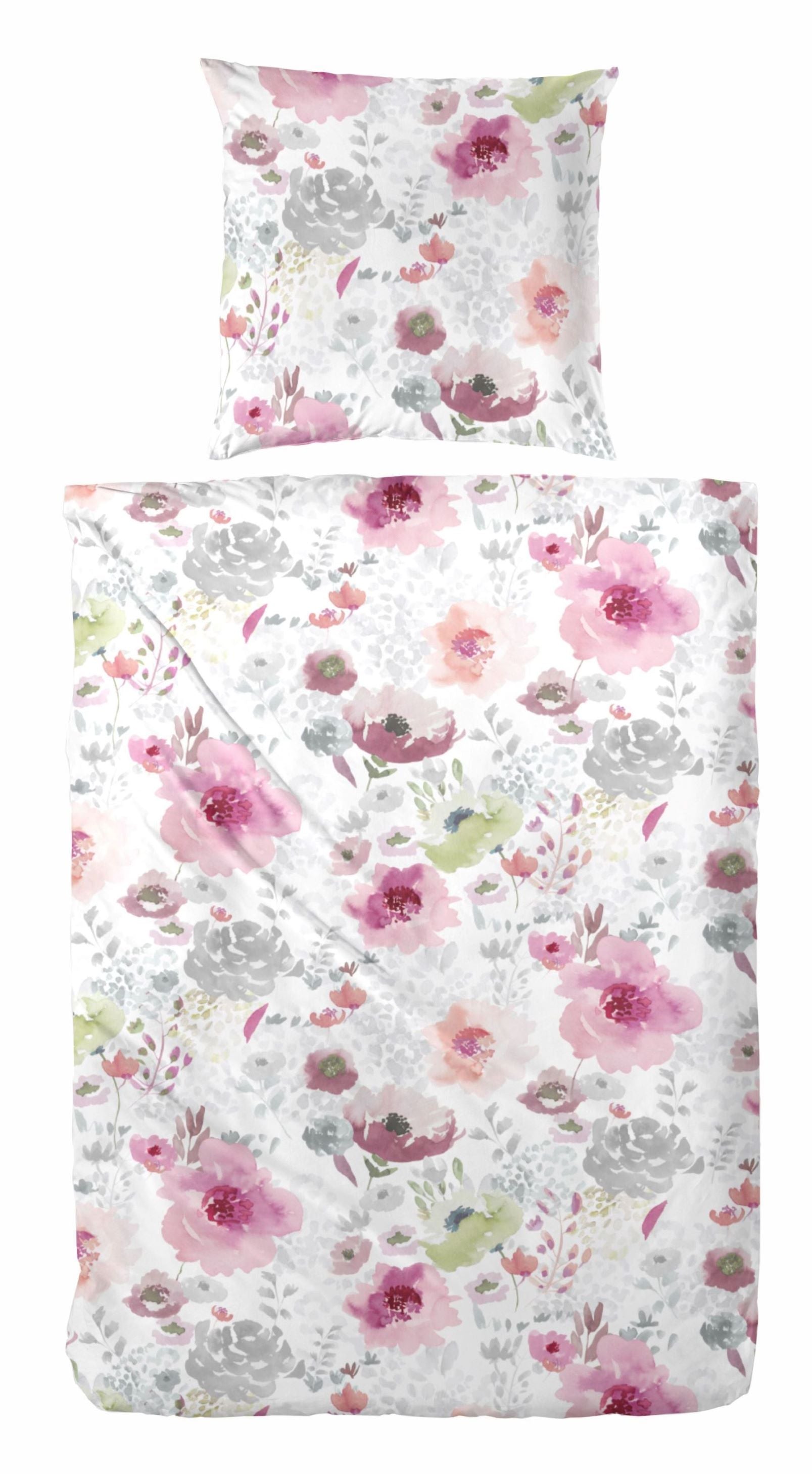 Hahn Biber Bettwäsche weiss rosa Blumen