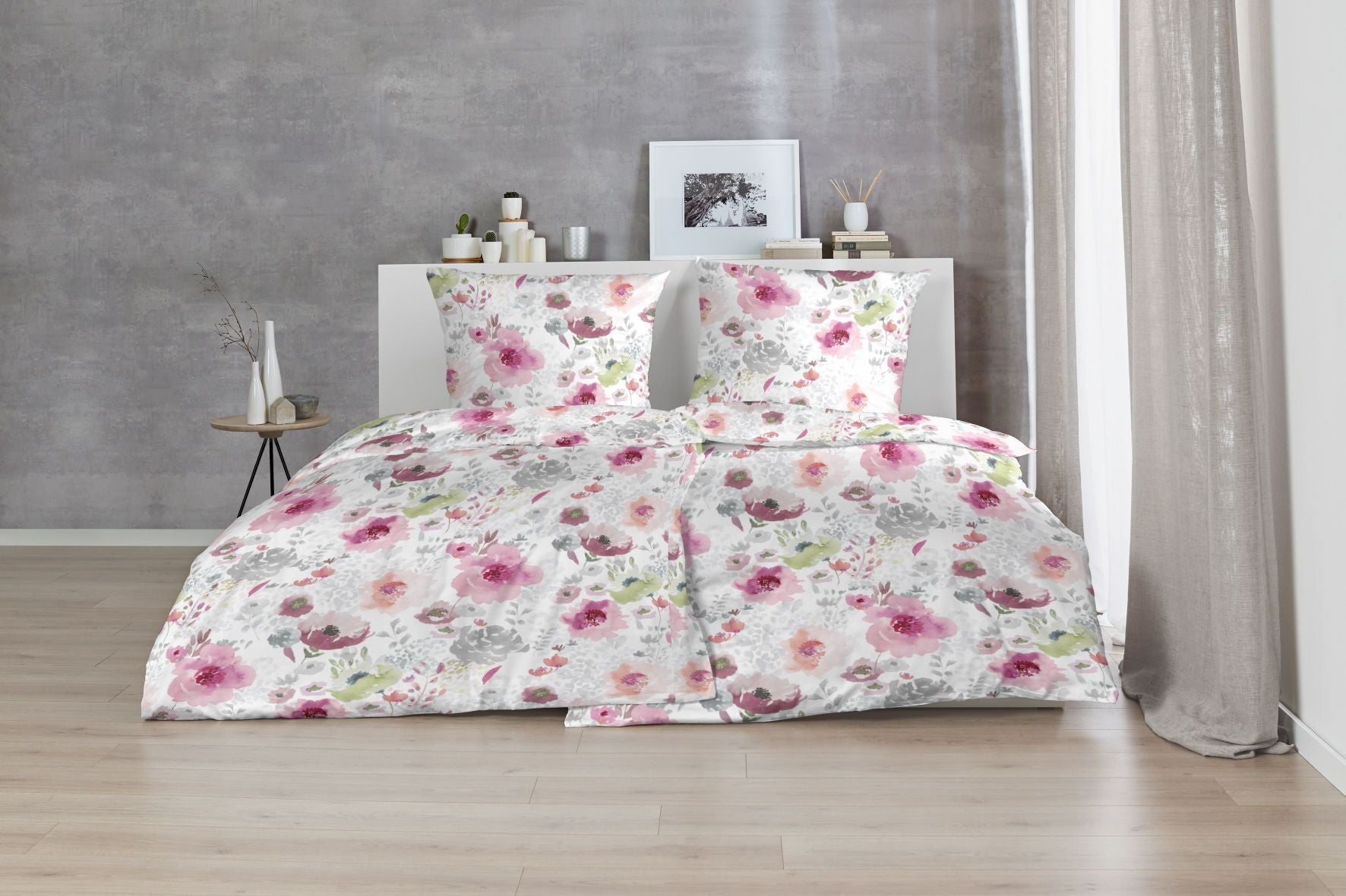 Hahn Biber Bettwäsche weiss rosa Blumen