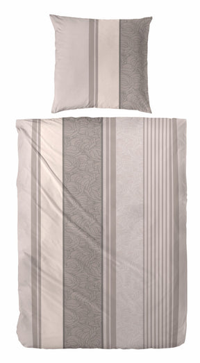 Hahn Biber Bettwäsche Grau braunes Streifenmuster