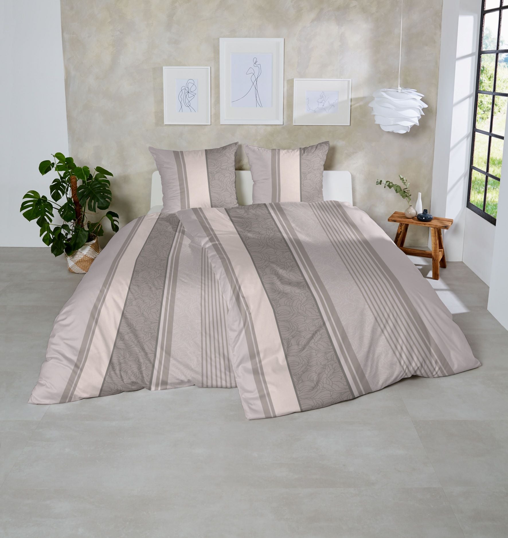 Hahn Biber Bettwäsche Grau braunes Streifenmuster