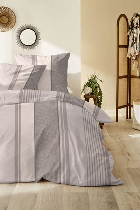 Hahn Biber Bettwäsche Grau braunes Streifenmuster