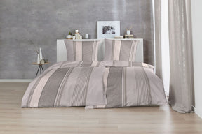 Hahn Biber Bettwäsche Grau braunes Streifenmuster