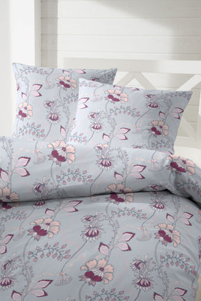 Hahn Feinbiber Bettwäsche silber Beere indische Blumen