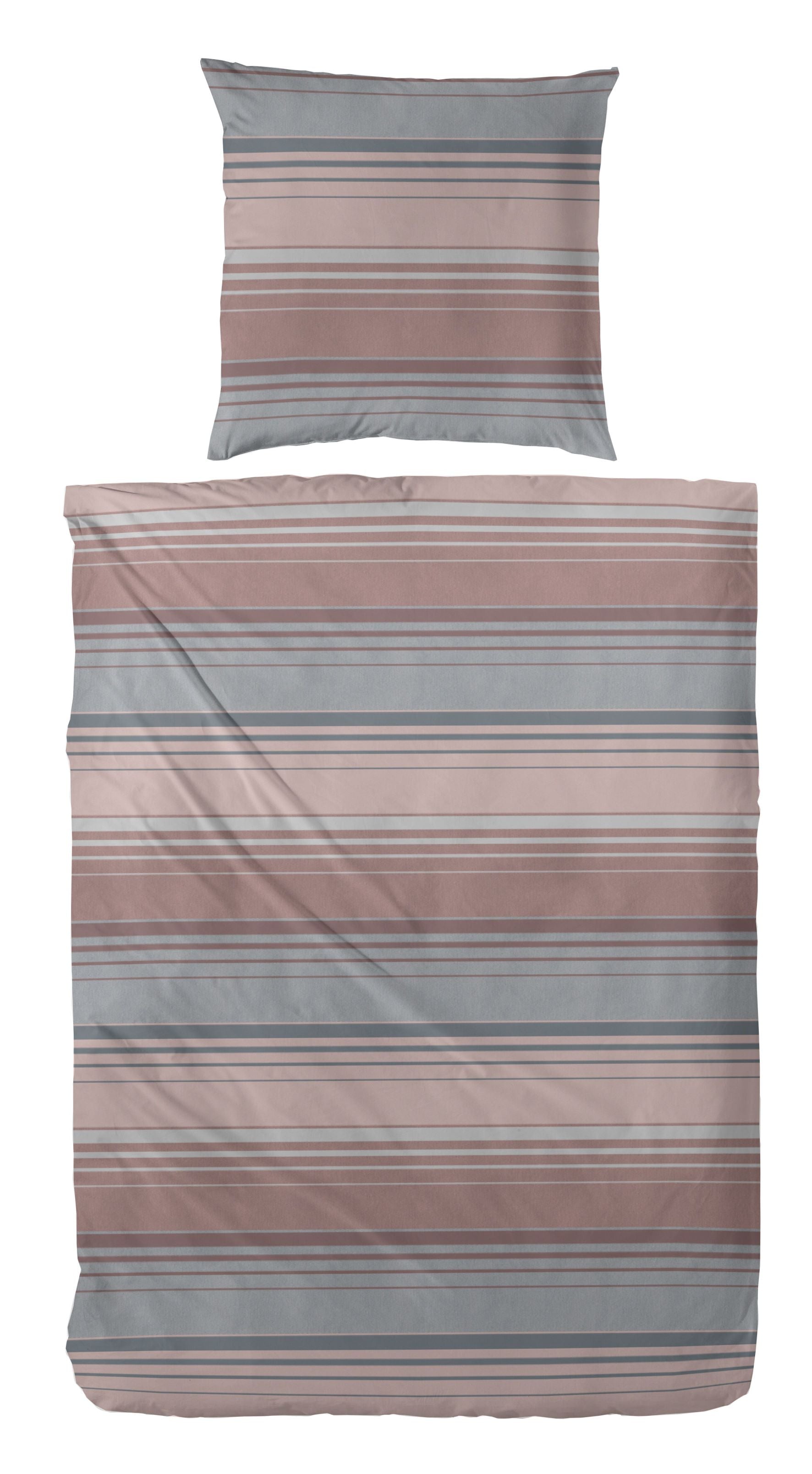 Hahn Feinbiber Bettwäsche Streifen grau rosa