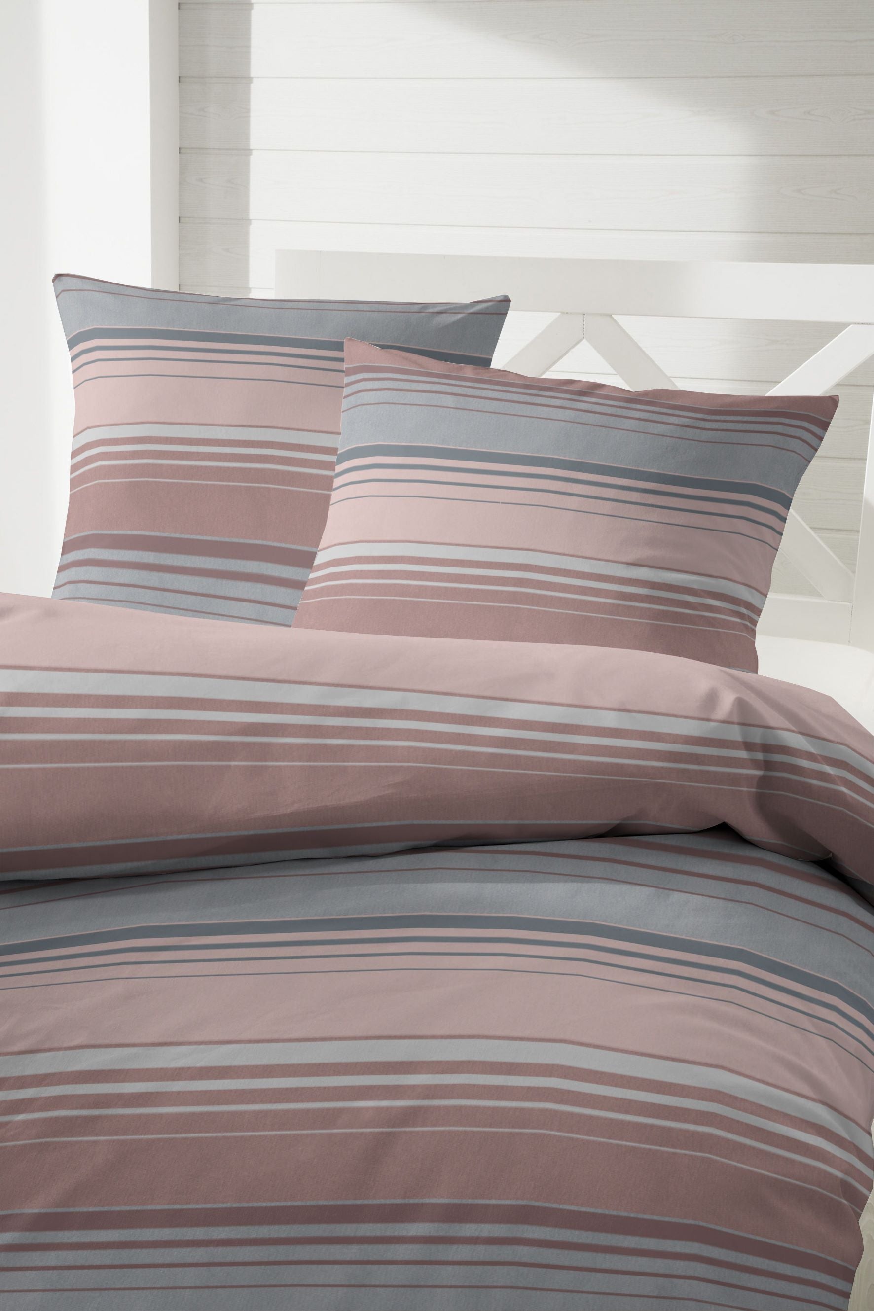 Hahn Feinbiber Bettwäsche Streifen grau rosa