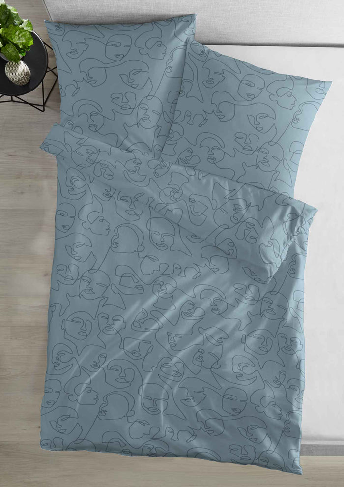 Hahn Feinbiber Bettwäsche Stahl Blau Blüten #farbe_blau