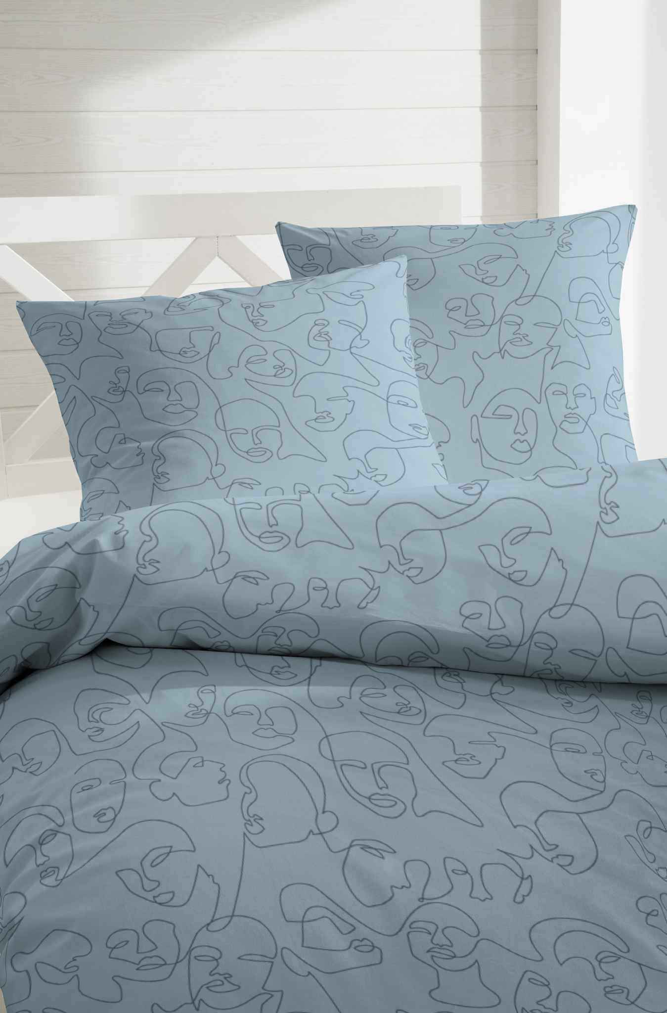 Hahn Feinbiber Bettwäsche Stahl Blau Blüten