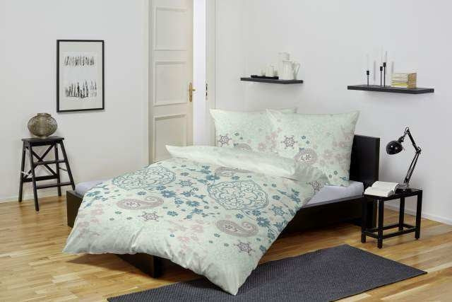Edelflanell Bettwäsche Paisley Lind Opal 135x200 cm + 80x80 cm