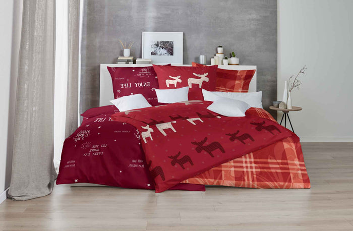 Hahn Edelflanell Bettwäsche Rot Winter #farbe_rot