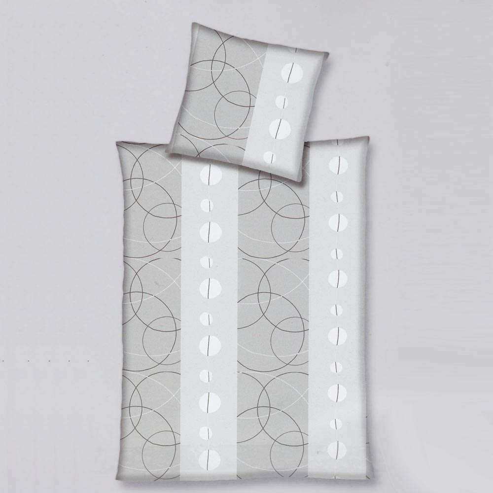 Baumwolle Seersucker Grau Silber Streifen Kringel 135x200 cm + 80x80 cm