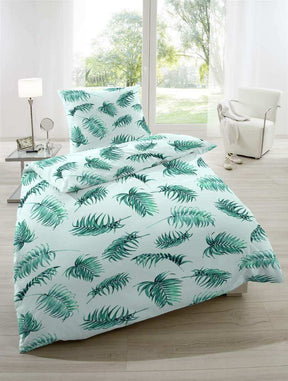 Hahn Baumwoll Seersucker Blätter Blau Weiß Türkis Grün