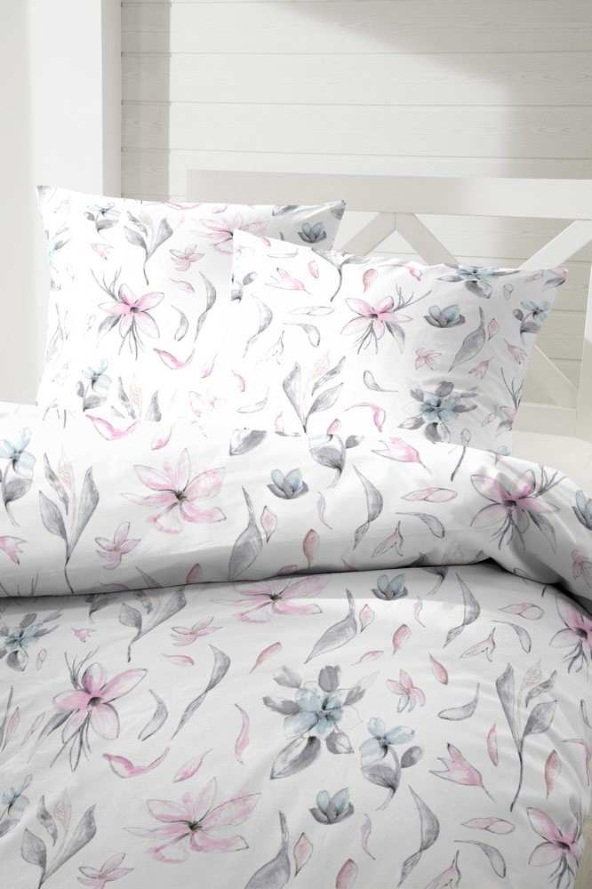 Hahn Seersucker Bettwäsche Blumenmuster Weiß