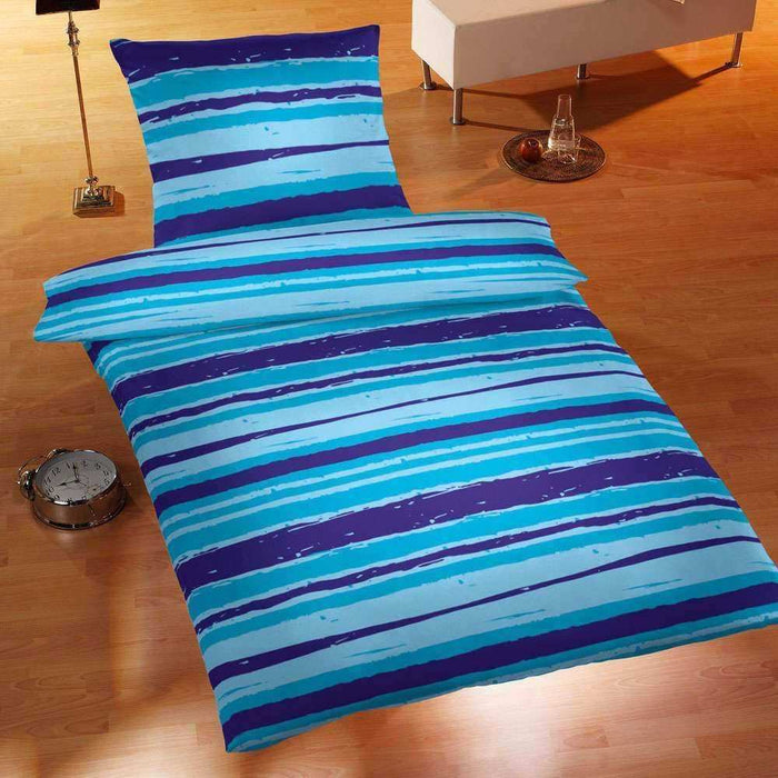 Microfaser Seersucker Bettwäsche Blau Streifen 135x200 cm + 80x80 cm