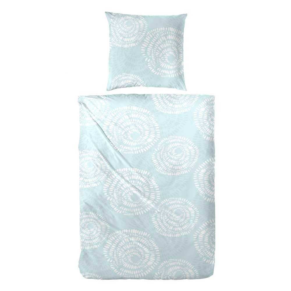 Hahn Baumwoll Premium Seersucker Kreise Türkis Weiß Grau - 135x200 cm + 80x80 cm / Türkis