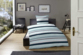 Hahn Baumwoll Premium Seersucker Gestreift Türkis Braun Grau