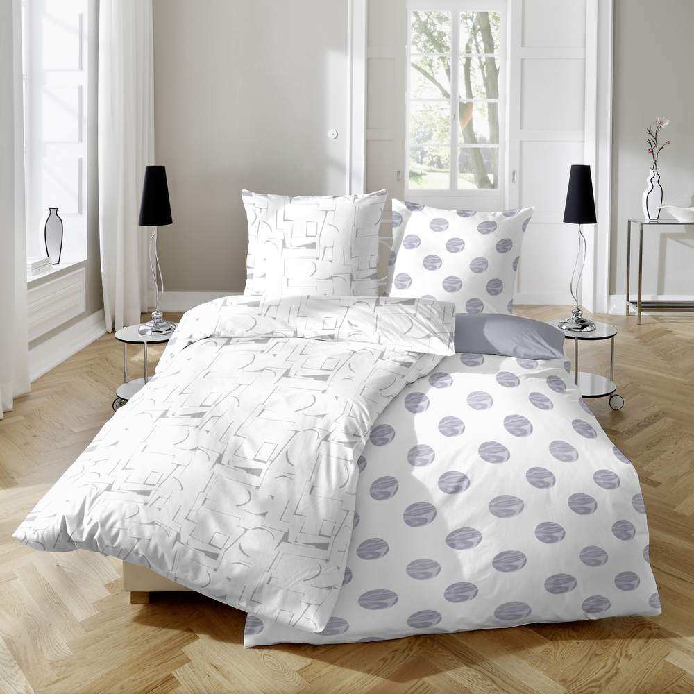 Hahn Seersucker Wende Bettwäsche Punktemuster Weiss