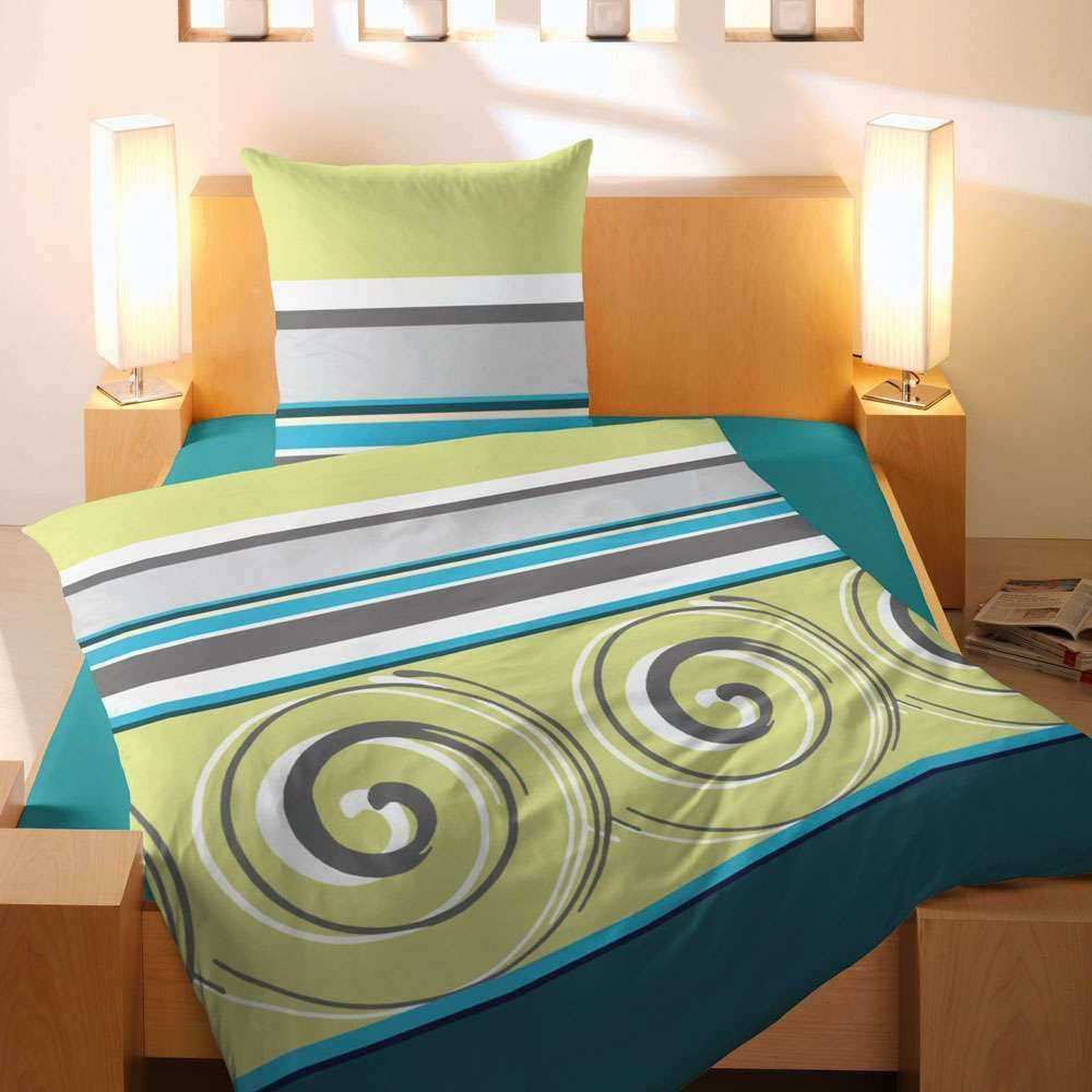 Satin Bettwäsche Grün Streifen Struktur 200x200 cm + 2Stk 80x80 cm
