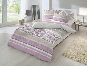 Hahn Satin Bettwäsche Rosa Beige Blumen 135x200 cm + 80x80 cm