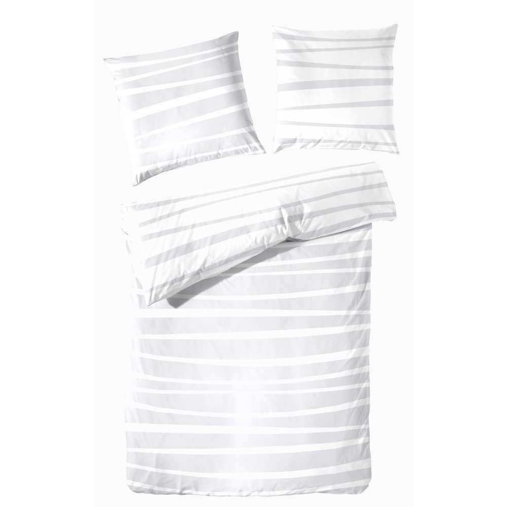 Hahn Baumwoll Satin Wende Bettwäsche Wellen Grau Weiss Schwarz - 135x200 cm + 80x80 cm / Grau