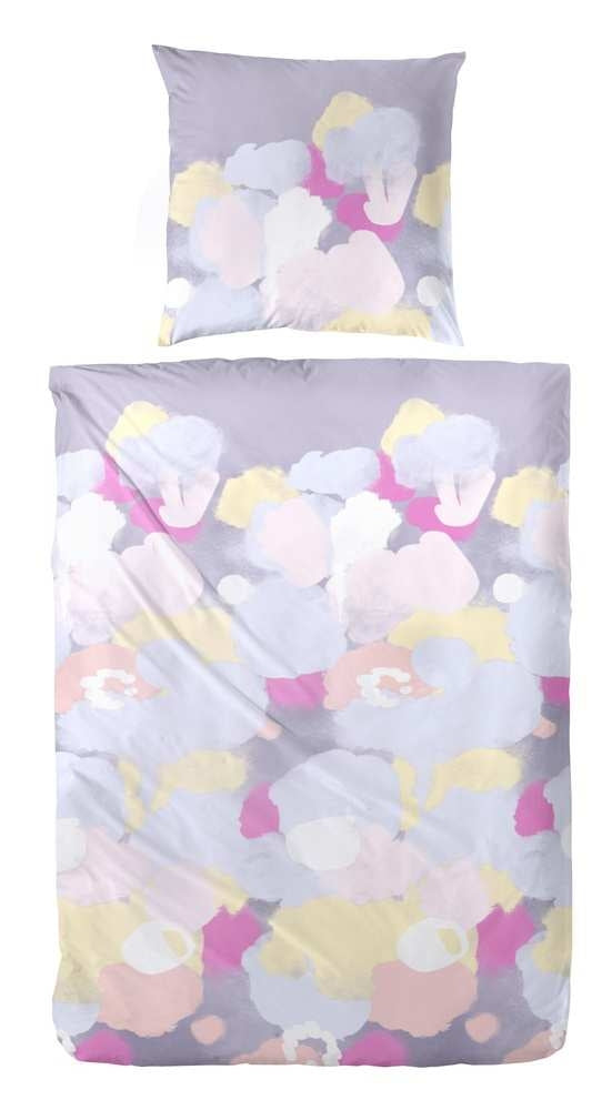 Hahn Baumwoll Satin Bettwäsche Farbtupfer Hellblau Weiß Lila Rosa