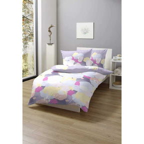 Hahn Baumwoll Satin Bettwäsche Farbtupfer Hellblau Weiß Lila Rosa