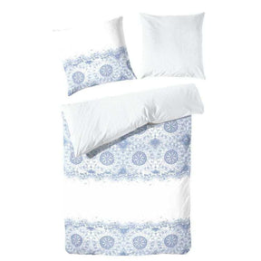 Hahn Baumwoll Satin Wende Bettwäsche Ornamente Punkte Blau Weiss Grau