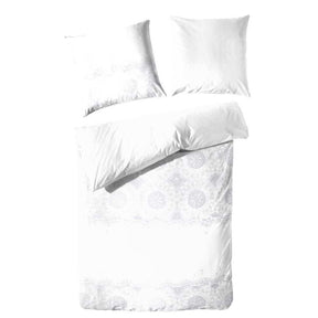 Hahn Baumwoll Satin Wende Bettwäsche Ornamente Punkte Blau Weiss Grau
