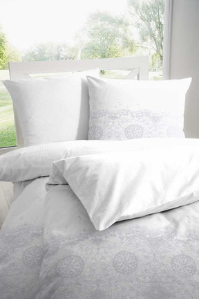 Hahn Baumwoll Satin Wende Bettwäsche Ornamente Punkte Blau Weiss Grau