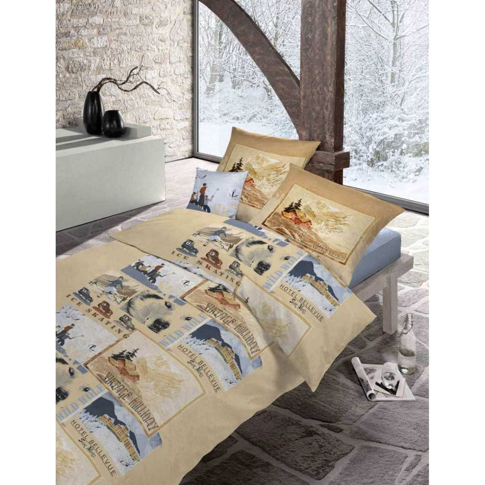 schlafgut Baumwolle Bettwäsche Winter Beige 135x200 cm + 80x80 cm