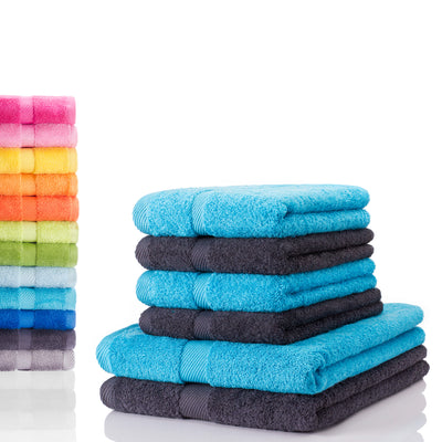 6 tlg. Dusch und Handtuch Carli Graphit - #farbe_graphit---tuerkis