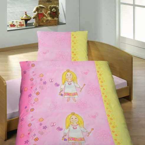 Dobnig Kinder Feinbiber Bettwäsche Pink Gelb Fee 100x135 cm + 40x60 cm