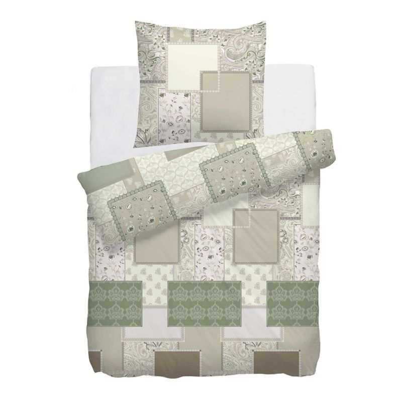 HnL Baumwolle Bettwäsche Finch Quilt Optik Grün - 135x200 cm + 80x80 cm / Grün
