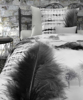 HnL Satin Wende-Bettwäsche Winterlandschaft Ace Weiß 135x200 cm + 80x80 cm