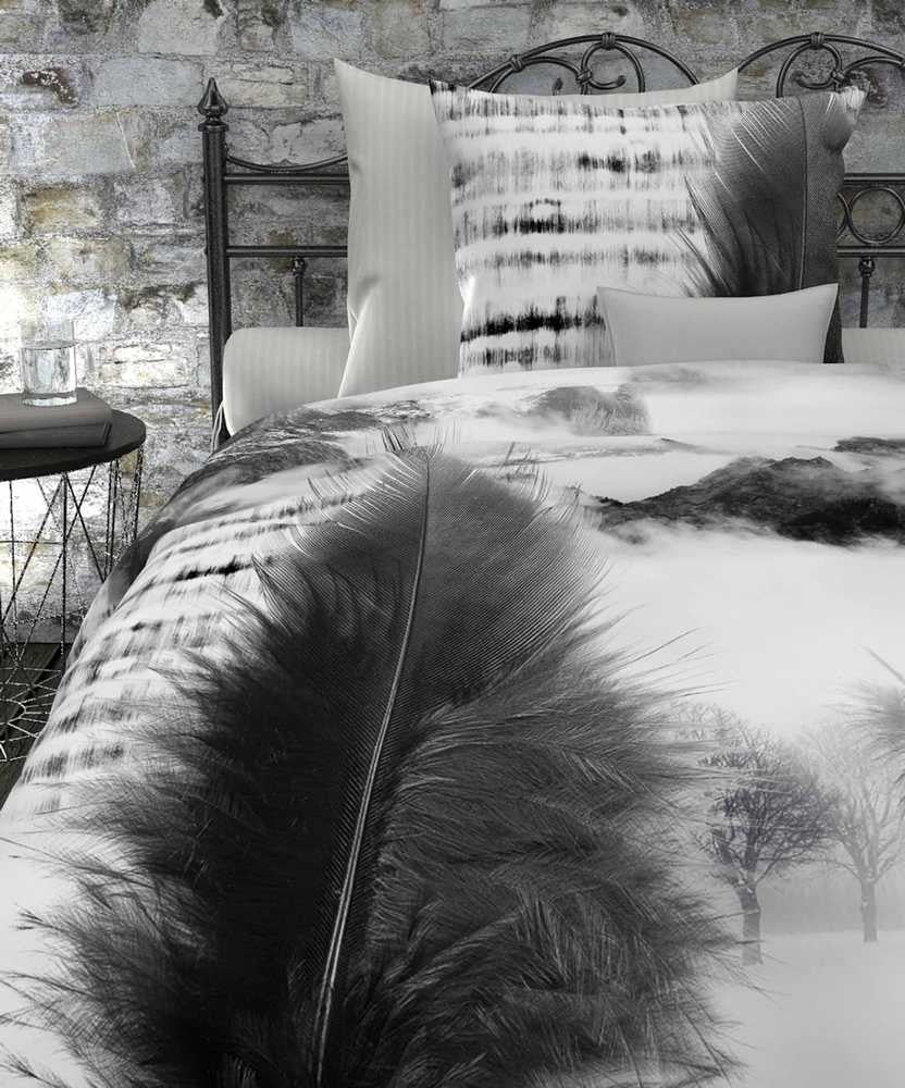 HnL Satin Wende-Bettwäsche Winterlandschaft Ace Weiß 135x200 cm + 80x80 cm