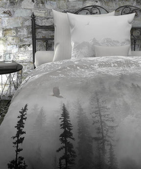 HnL Satin Wende-Bettwäsche Winterlandschaft Ace Weiß 135x200 cm + 80x80 cm