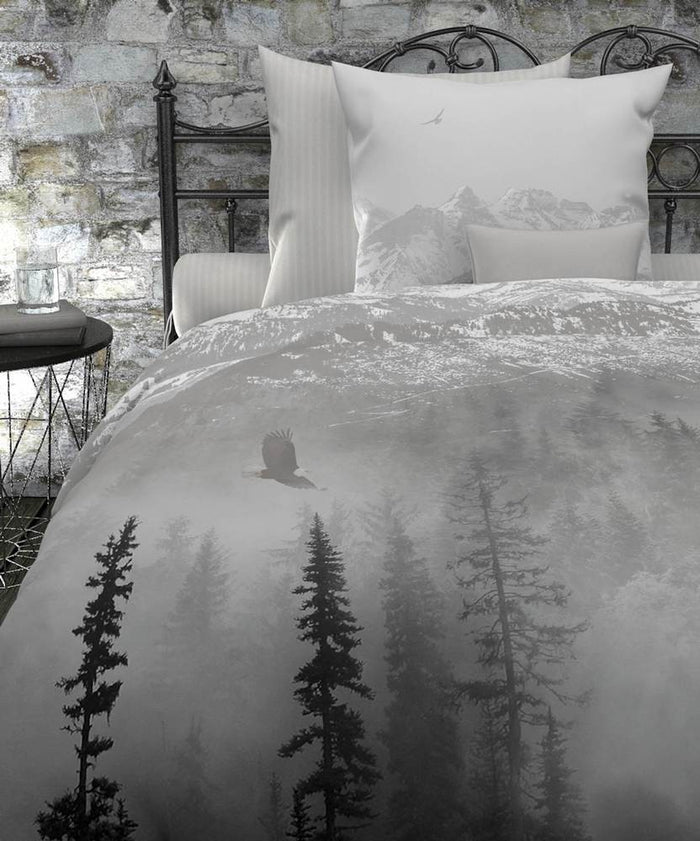 HnL Satin Wende Bettwäsche Winterlandschaft Ace Weiss 135x200 cm + 80x80 cm
