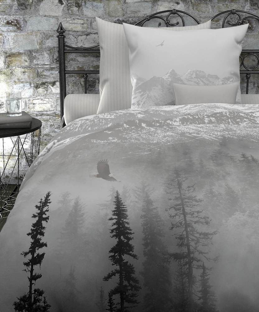 HnL Satin Wende Bettwäsche Winterlandschaft Ace Weiss 135x200 cm + 80x80 cm